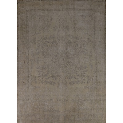 Distressed Floral Tabriz Persian Vintage Rug Handmade Wool Carpet - 9'4" x 12'8"