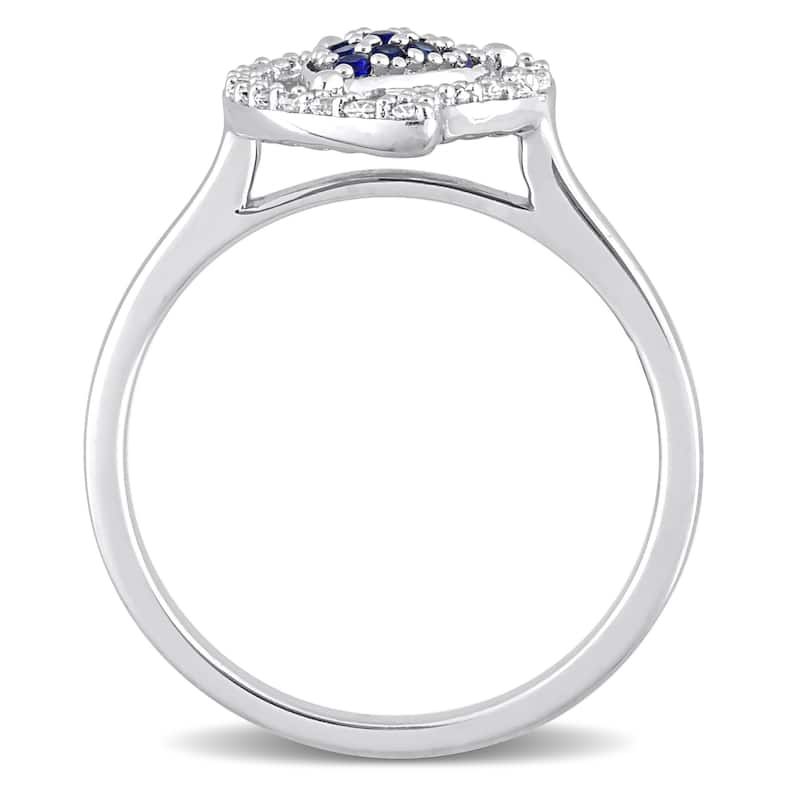 Miadora White Topaz and Created Blue Sapphire Halo Teardrop Ring in Sterling Silver
