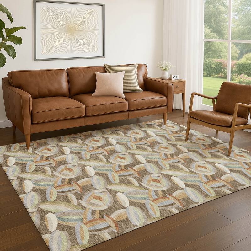 Machine Washable Indoor/ Outdoor Modern Heli Chantille Rug
