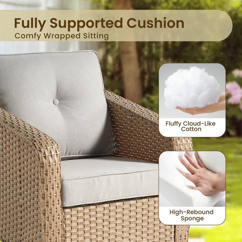 OVIOS Outdoor Wicker Swivel Chair 3-Piece Set (with Side Table)