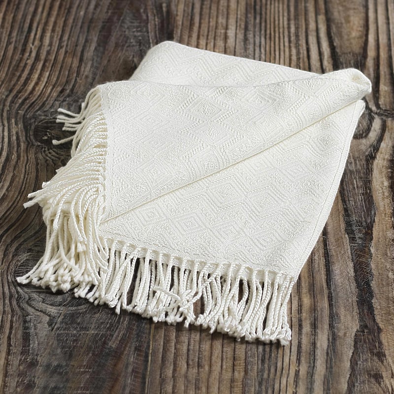 Novica Handmade White Andean Textures Throw Blanket
