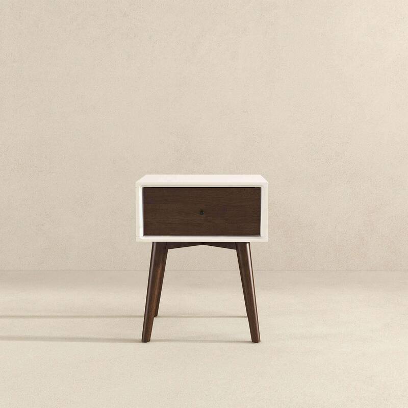 Mid-Century Modern Solid Wood Nightstand with Drawer