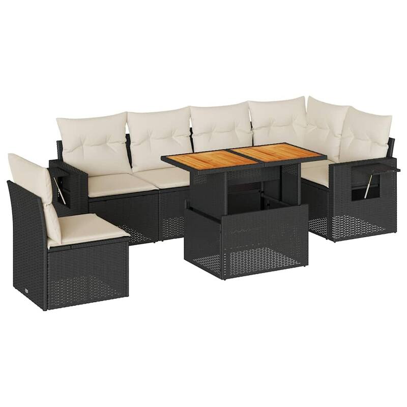 vidaXL Patio Sofa Set with Cushions Table and Lounge Sofas 7 Piece Poly Rattan - 21.7 x 39.4 x 28.7