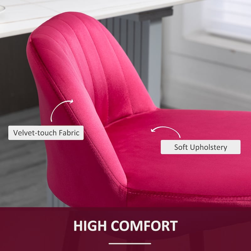 HOMCOM Adjustable Bar Stools Set of 2, Velvet Counter Height Barstool, Upholstered Kitchen Stool with Swivel Seat, Steel Frame
