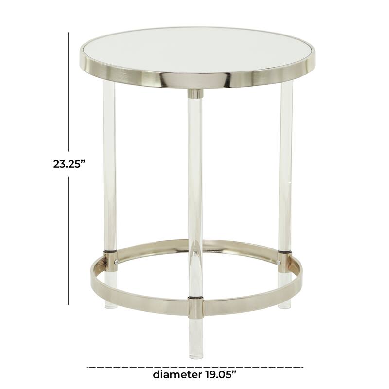 Minimalist Acrylic Plastic Accent Table with Mirrored Glass Top - Gold or Silver