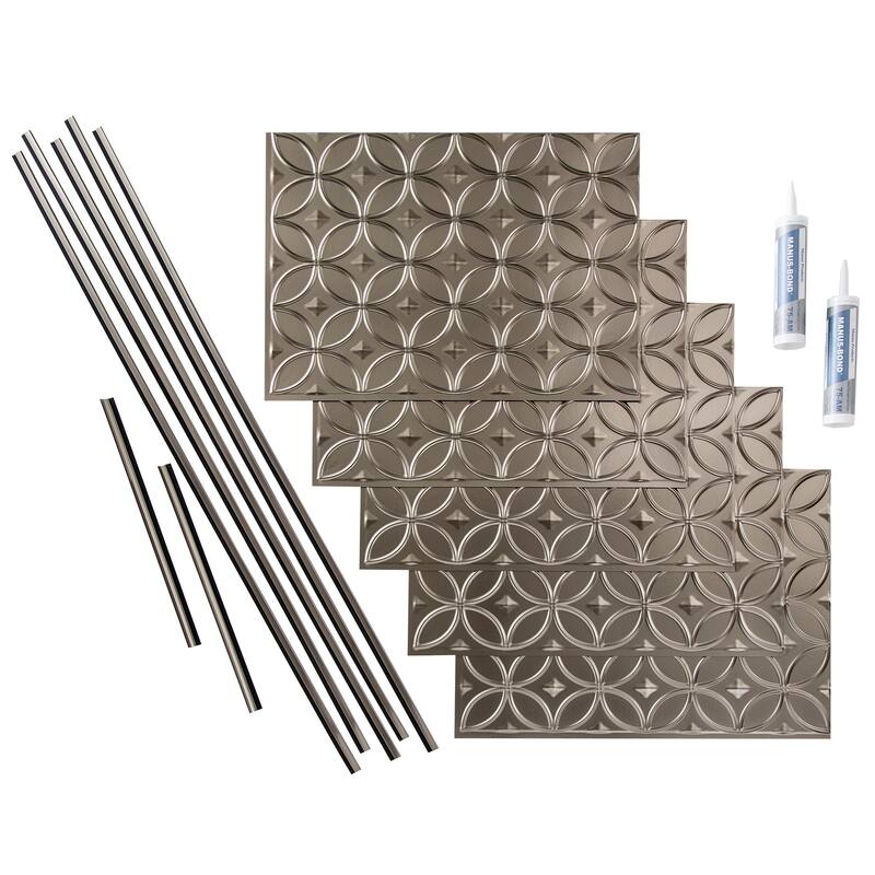 FASÄDE Rings Decorative Vinyl Backsplash Panel - 15 Sq Ft Kit - Brushed Nickel