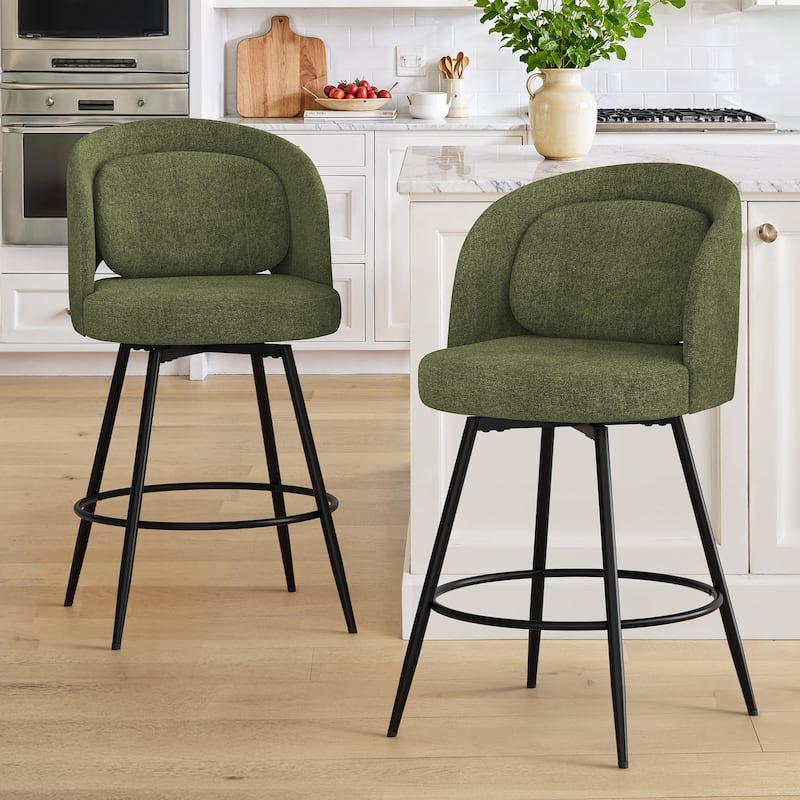 Swivel Bar Stools Set Of 2/3/4, Metal Bar Stools, Modern Upholstered Bar Stools For Kitchen Island - 20.3"W X 20.3"D X 39"H - Green - Set of 2