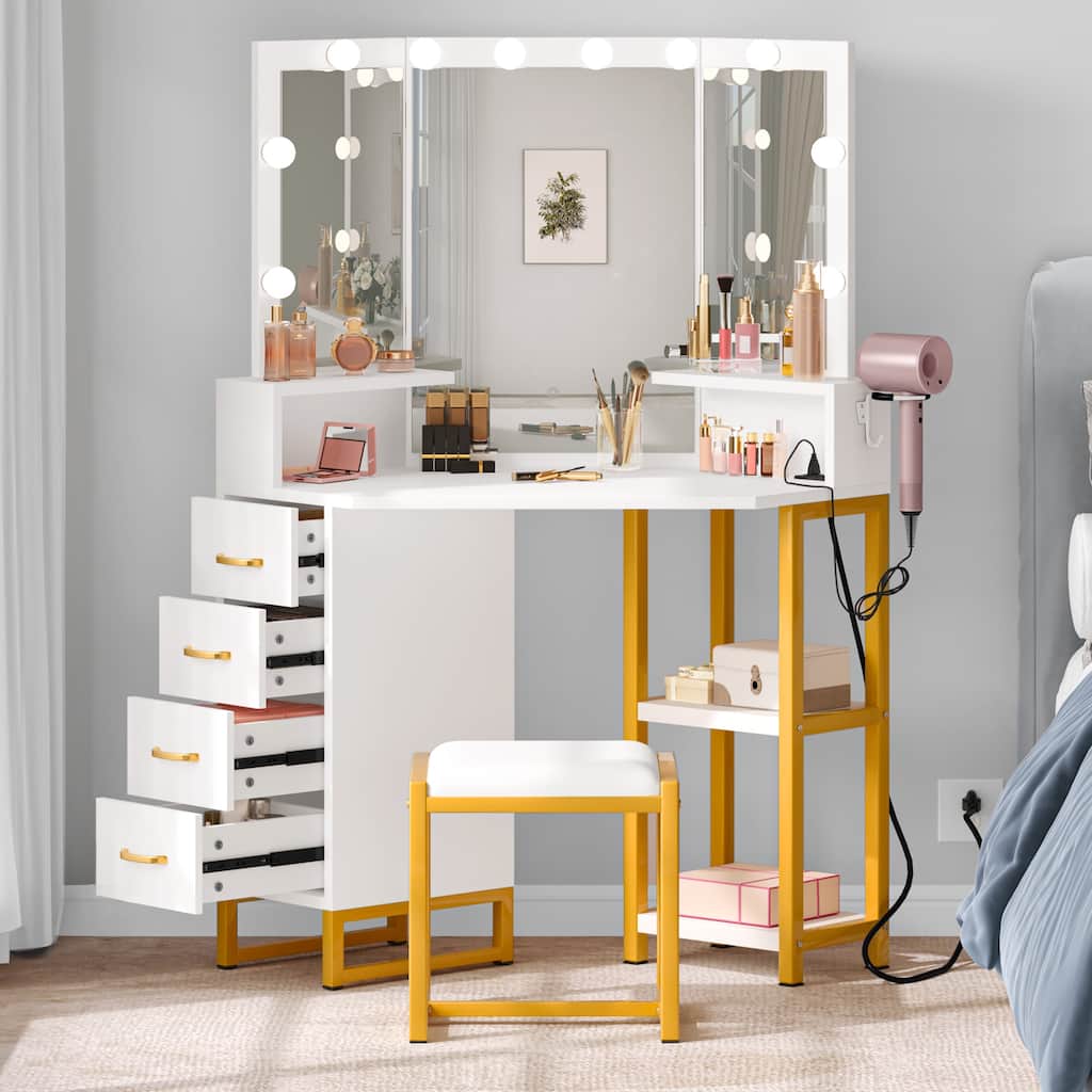Moasis Tri-fold Mirror Vanity - 55.3'' H X 41.7'' W X 19.6'' D