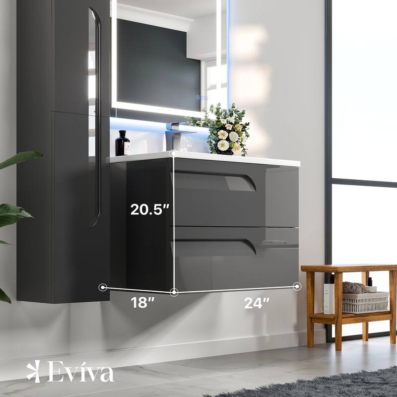 Eviva Joy 24" Wall Mount Bathroom Vanity with Porcelain Top