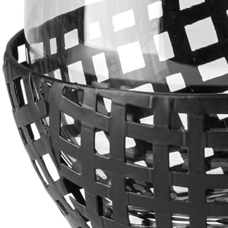 8" Black Woven Metal And Glass Tabletop Hurricane Candle Holder