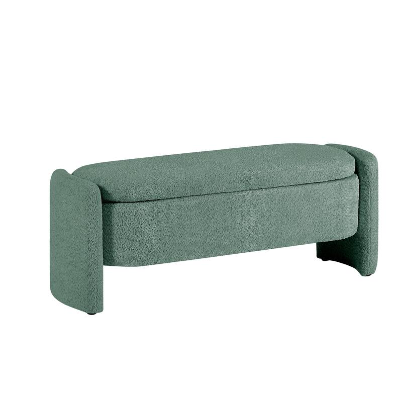 3D Lamb Fleece Fabric Storage Bench with Arc-shaped Sides