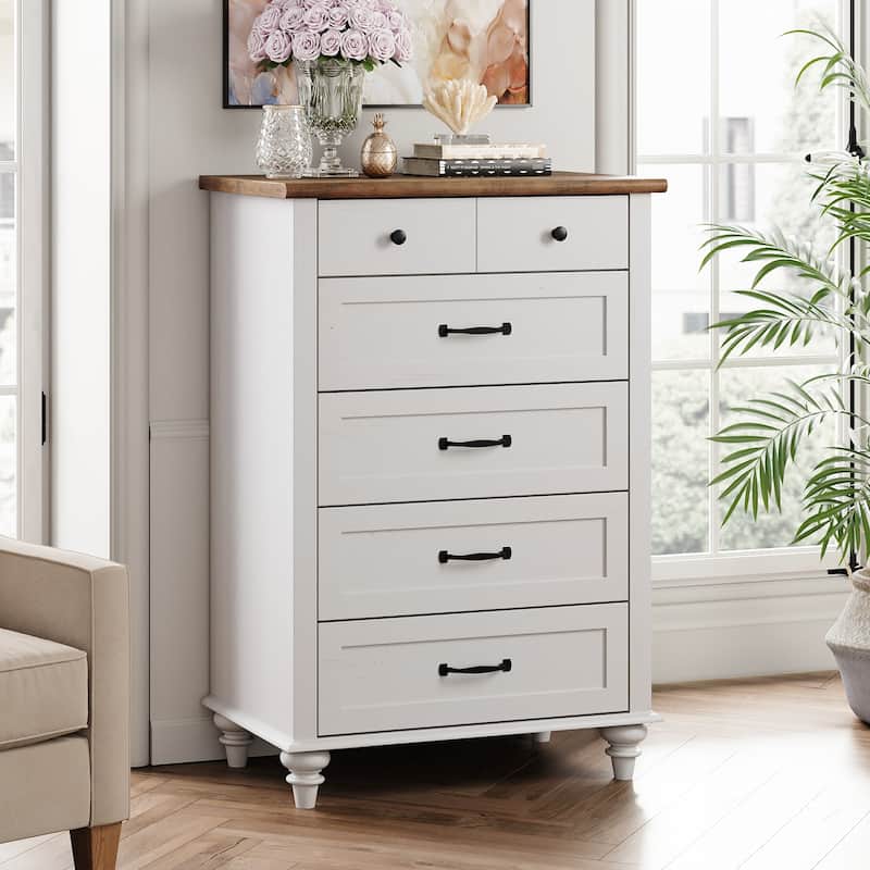 Mid Century Dresser with 5/6 Drawers, Wooden Kids Dresser for Bedroom