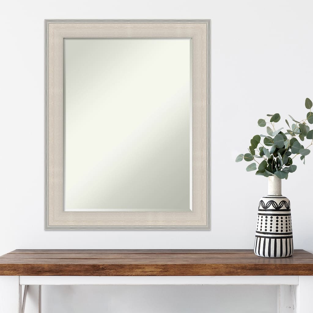 Cottage White Silver Half-Inch-Bevel Wood Framed Wall Mirror - Cottage White Silver - Glass Size 18x24