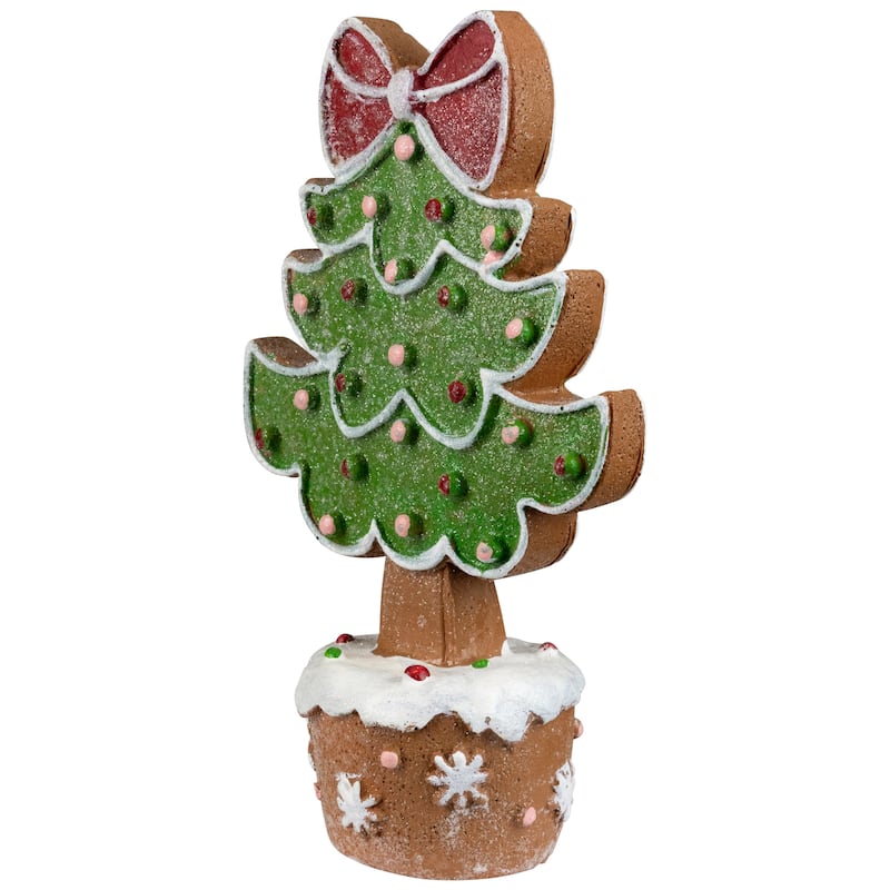 Gingerbread Cookie Christmas Tree with Bow Decoration - 8"