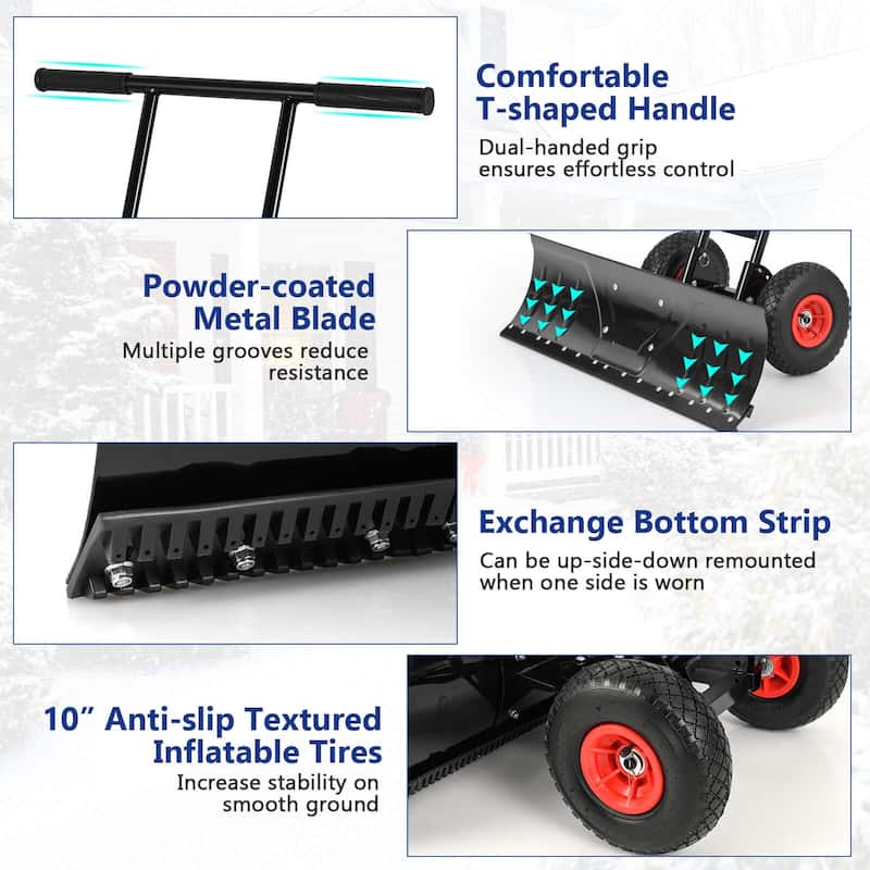 Costway 36" Snow Shovel Pusher with 10" Inflatable Wheels Adjustable - See Details