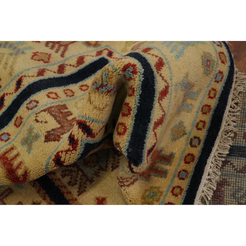Hand-knotted Traditional Wool Yellow Geometric Oriental Area Rug - 10' 0'' X 7' 11''