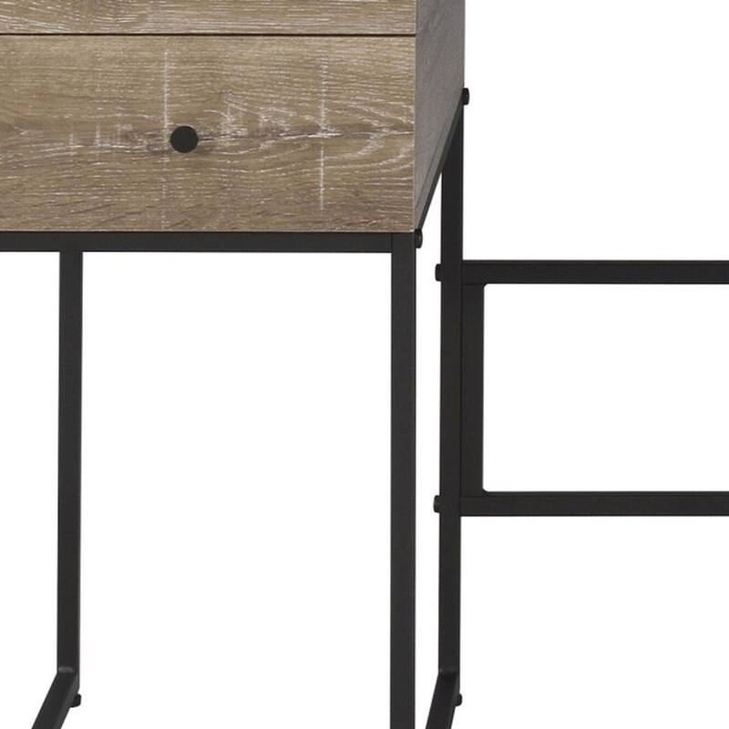 47” Modern 4 Drawers Reversible Brown Writing Desk with USB Port and Black Metal Frame for Office or Study