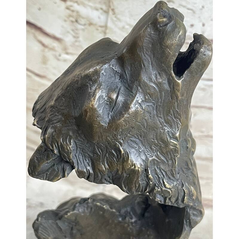 Signed Original Kanaev Two Wolves Imitative Wolf Head Wildlife Bust Bronze Sculpture Gift