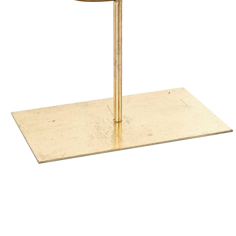 Gold Polystone Round Disk Leaf Decorative Sculpture with Center Cutout and Gold Base