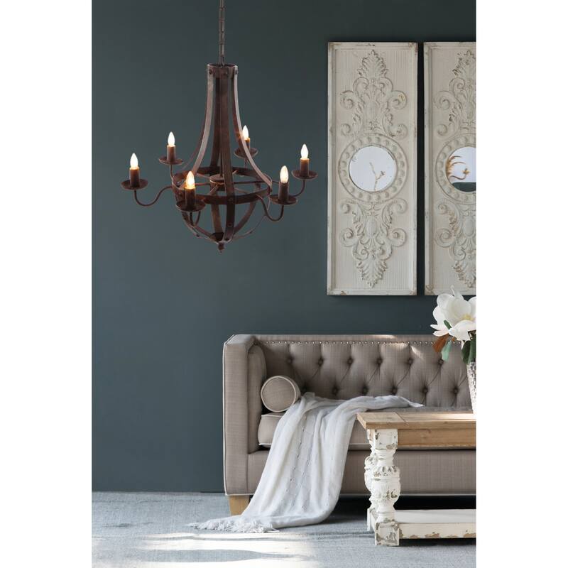 6 - Light Metal Chandelier, Hanging Light Fixture with Adjustable Chain for Kitchen Dining Room Foyer Entryway,Bulb Not Included