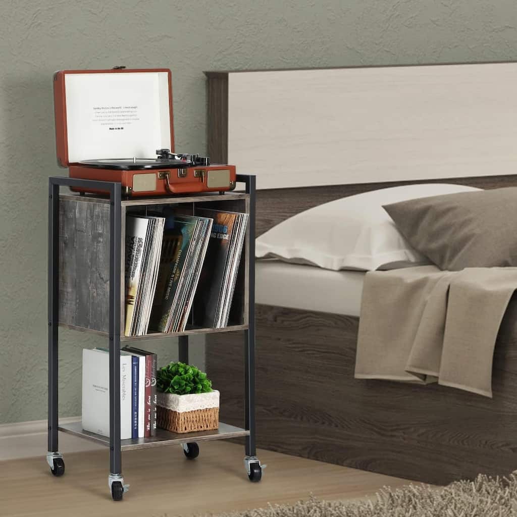 Vinyl Record Player Stand with Record Storage