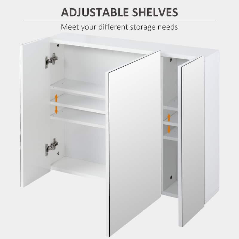 White MDF Glass Wall Mounted Bathroom Mirror Cabinet with Adjustable Shelf - 27.6" W x 5.9" D x 23.6" H