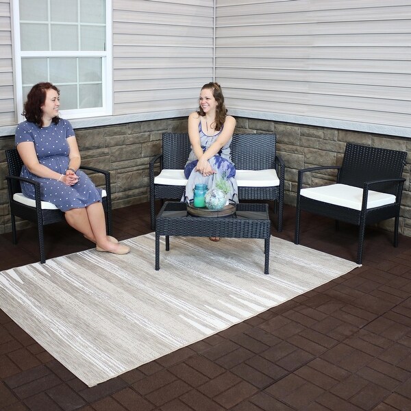 Sunnydaze Castlebar 4-Piece Black Rattan Outdoor Patio Set with Cushions