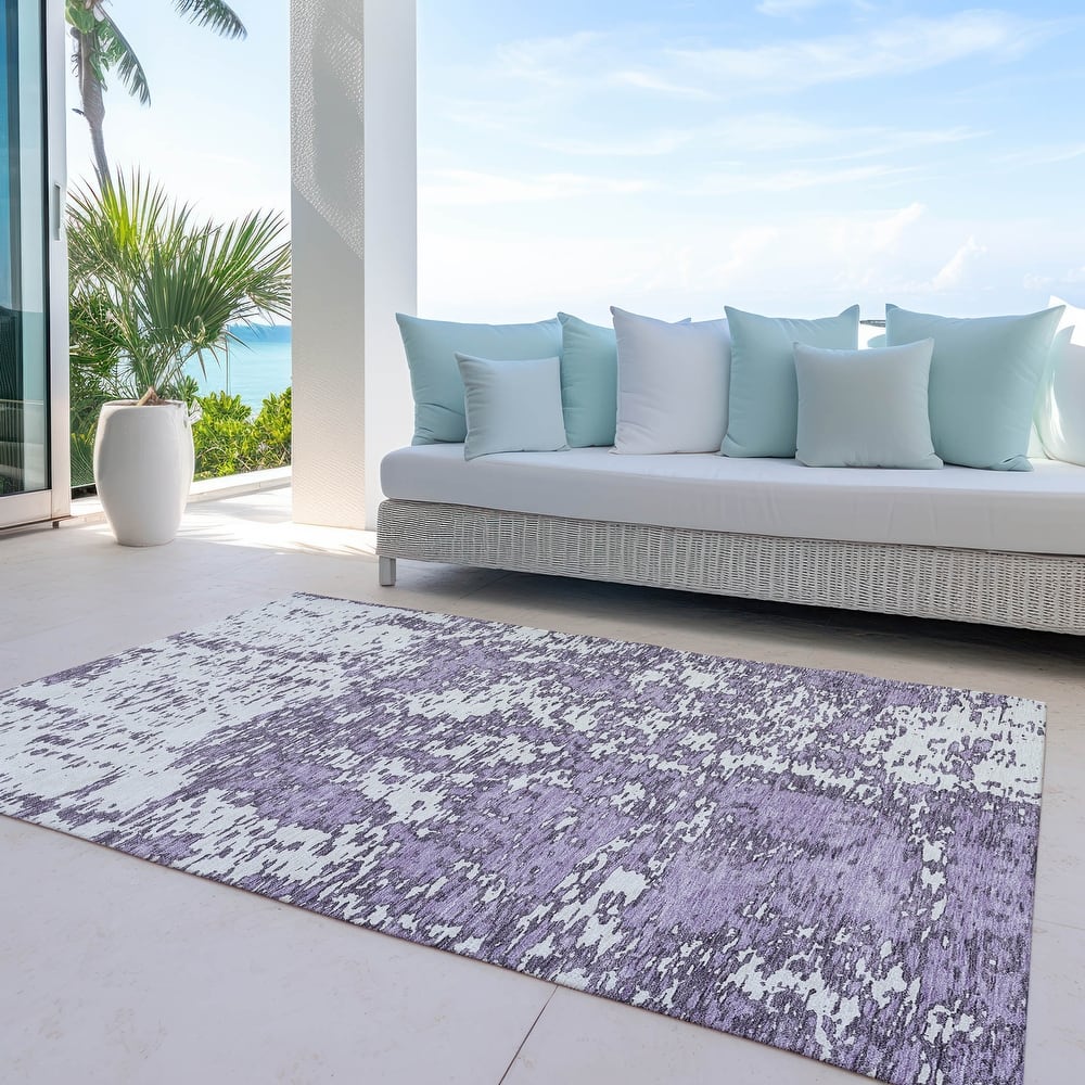 Machine Washable Indoor/ Outdoor Abstract Pixels Chantille Rug