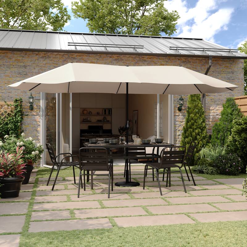 Commercial 15 FT Triple Head Patio Umbrella with Crank and Easy Lift Function