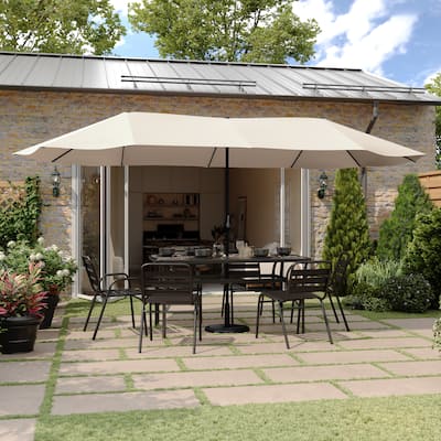 Commercial 15 FT Triple Head Patio Umbrella with Crank and Easy Lift Function