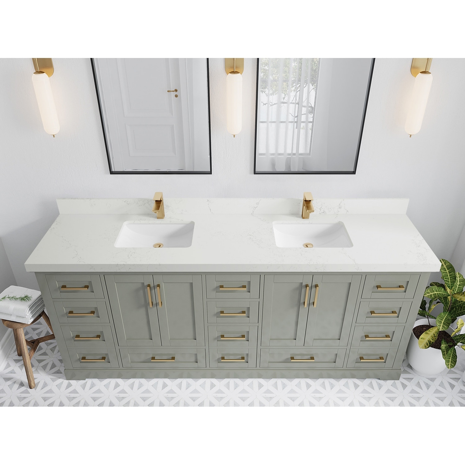 Willow Collection 84 in W x 22 in D x 36 in H Boston Double Bowl Sink Bathroom Vanity with Countertop