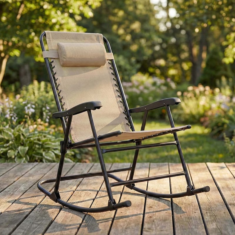 Patio Set of 2 Folding Leisure Rocking Chair Set, Durable Weather-Resistant Construction