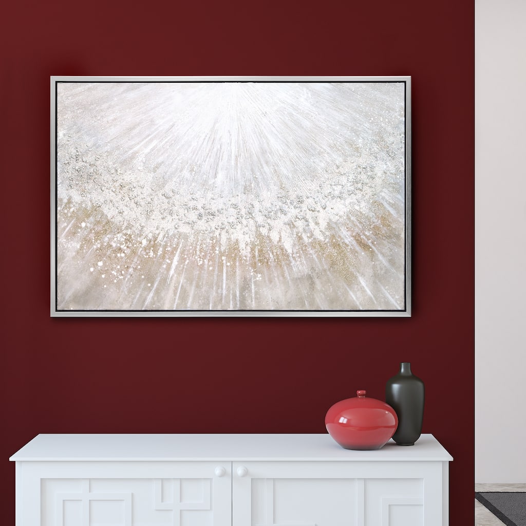 Silver Pellets Textured Glitter Hand Painted Canvas Wall Art 48" x 32"