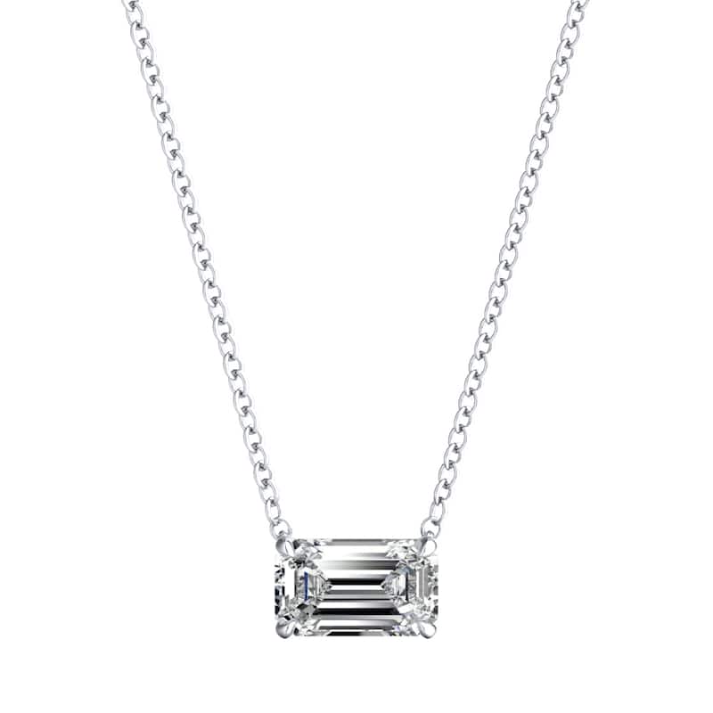 Auriya 14K Gold Lab Grown Emerald Diamond Floating East-West Solitaire Necklace 0.25 to 5.00 ct. tw. (F-G VS) - White - 5.00 ct. tw.