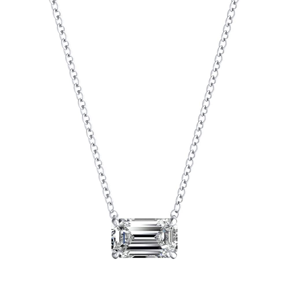 Auriya 14K Gold Lab Grown Emerald Diamond Floating East-West Solitaire Necklace 0.25 to 5.00 ct. tw. (F-G VS)