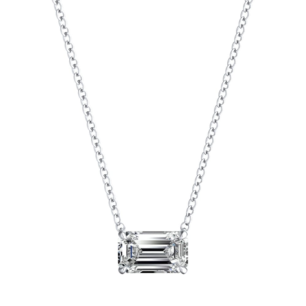 Auriya 14K Gold Lab Grown Emerald Diamond Floating East-West Solitaire Necklace 0.25 to 5.00 ct. tw. (E-F VS)
