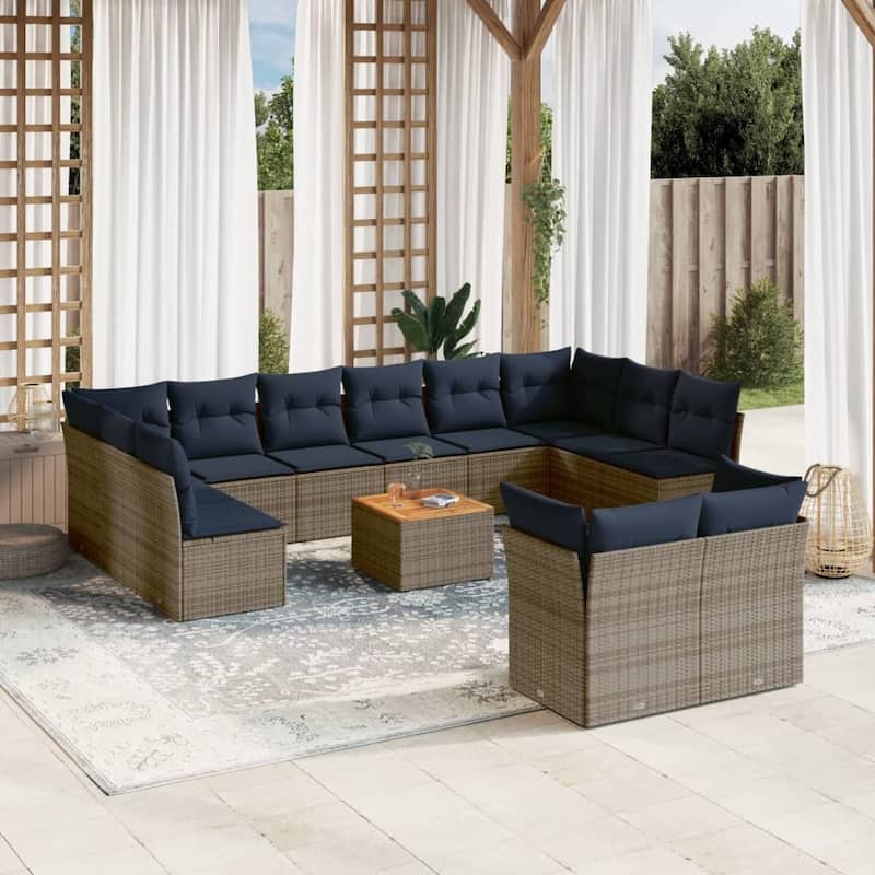 vidaXL Patio Sofa Set with Cushions Outdoor Furniture 13 Piece Poly Rattan - 24.4x 24.4x 27.2 - Grey