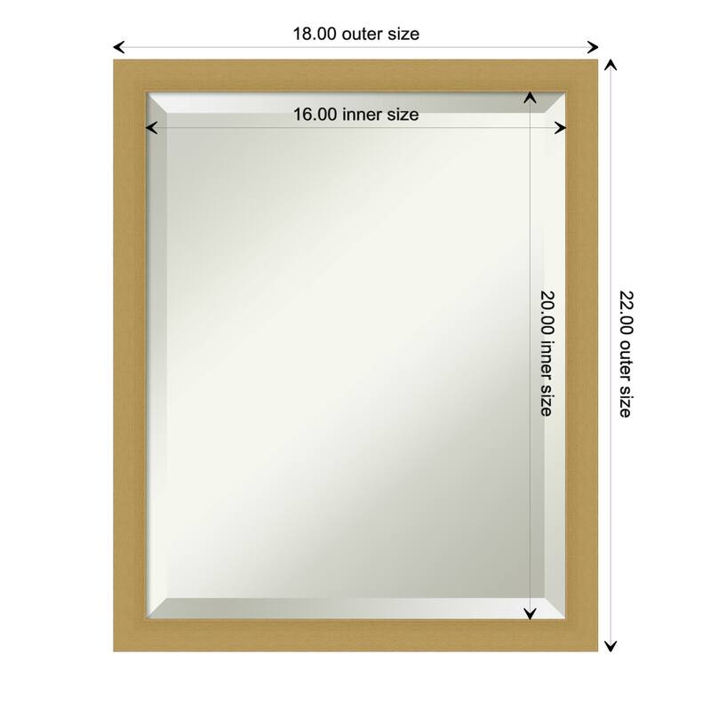 Beveled Wall Mirror - Grace Brushed Gold Narrow Frame - 18 x 22-inch - Grace Brushed Gold Narrow