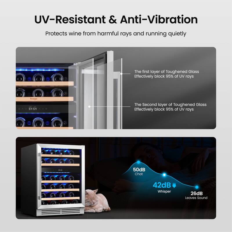 24 Inch Wine/Beverage Refrigerator Cooler 47 Bottles TWO Zones Built-in/Freestanding Wine Rack - 24 inch