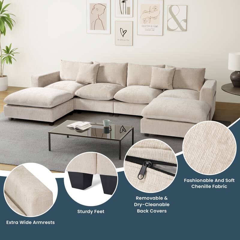 Lucca 6-Piece Chenille Upholstered Modular Sectional with USB Port