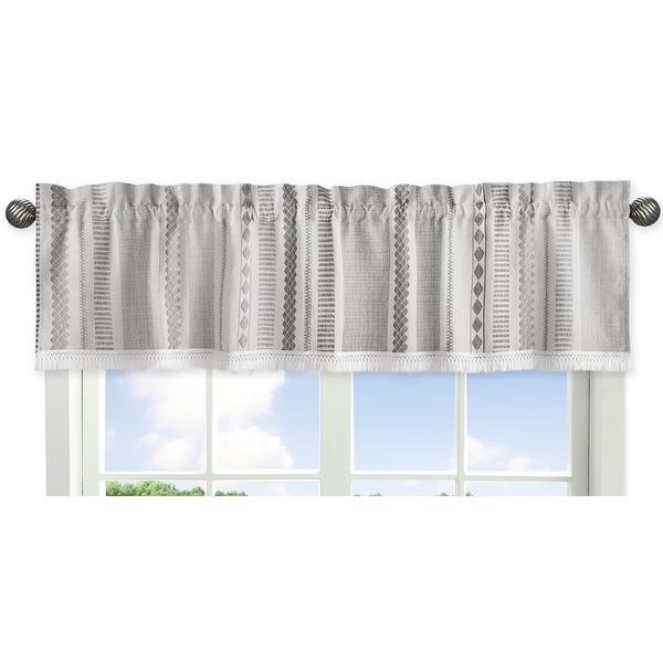 slide 2 of 6, Grey Boho Tribal Bohemian Window Curtain Valance Jacquard Aztec Gender Neutral Modern Geometric Stripes Ivory Textured Tufted Grey Off White and Ivory - Modern & Contemporary/Southwestern