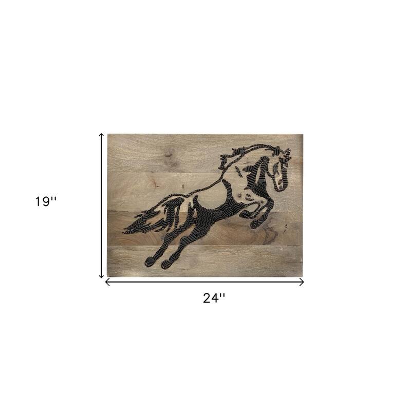 HomeRoots 19" X 24" Black And Brown Horse Solid Wood Hanging Dimensional Sculpture