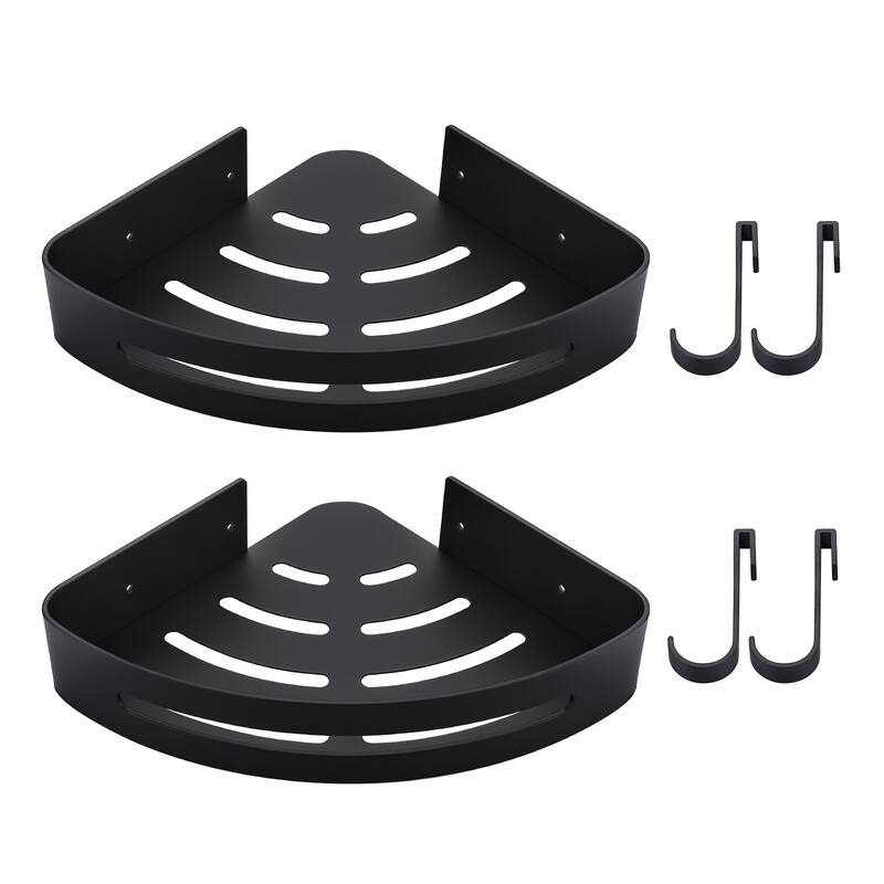 WOWOW 12.7 in. W x 9 in. D x 4 in. H Double Bathroom Corner Shelf - Matte Black
