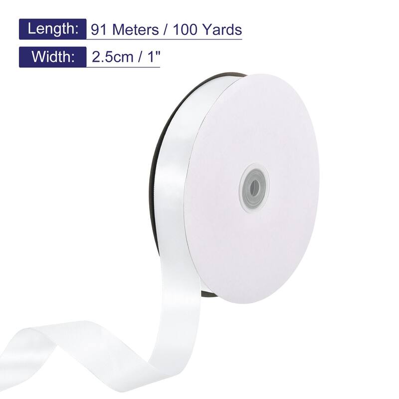 Satin Ribbon, 100 Yards Single Face Polyester Satin Ribbon - White - 1 Inch