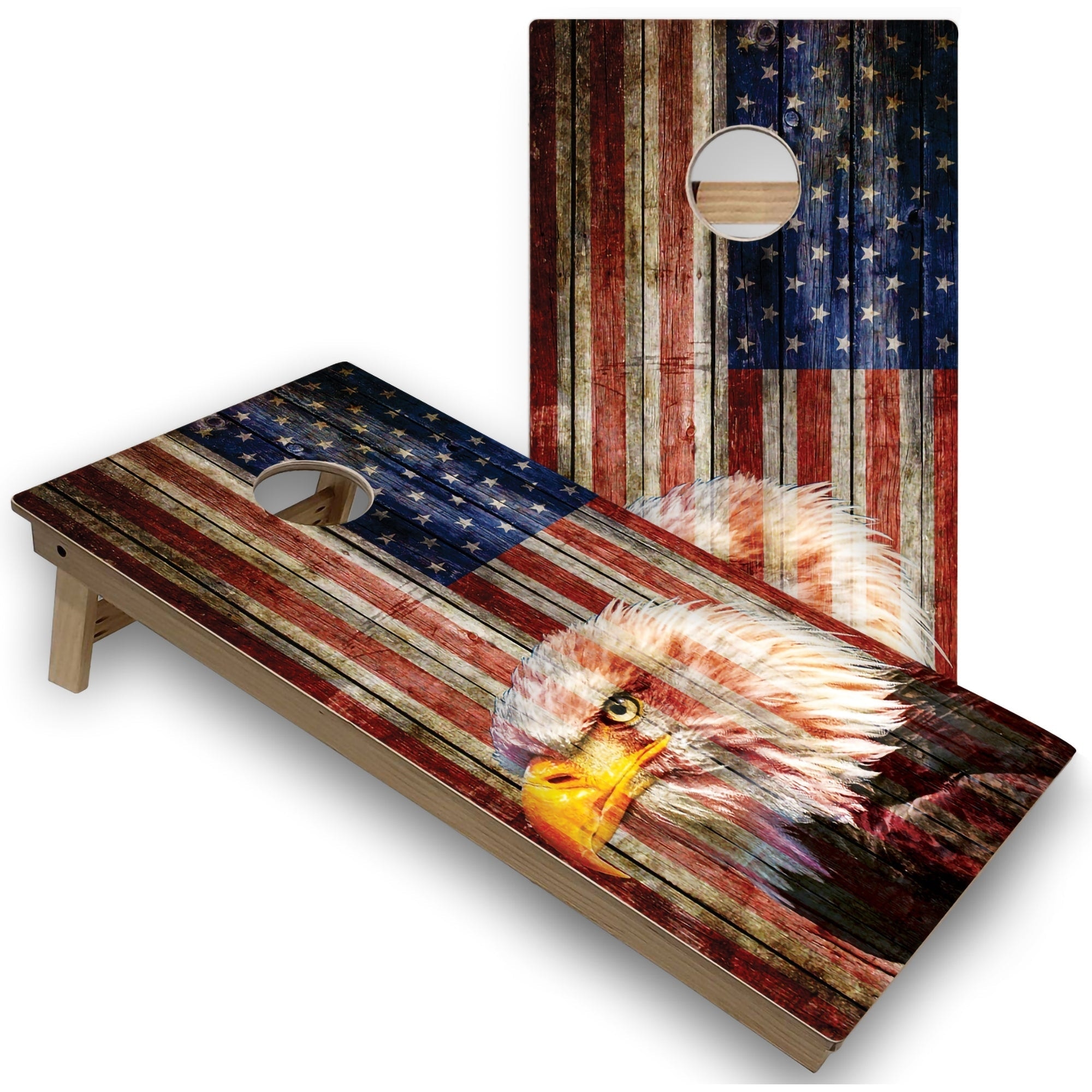 Solid Wood Cornhole Boards - American Flag Eagle Design