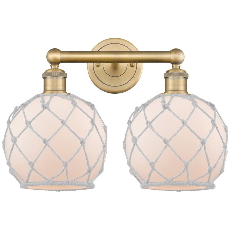 Innovations Lighting Endless Possibilities Edison - Farmhouse Rope - 2 Light 17" Bath Vanity Light - Brushed Brass/White Glass with White Rope