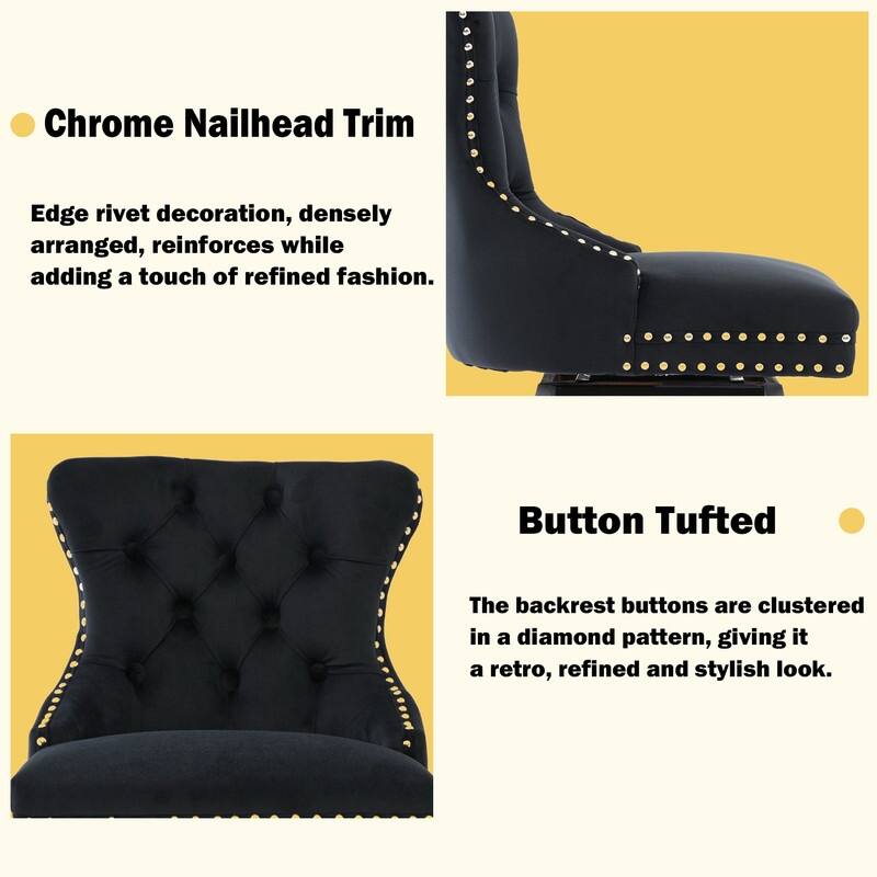 Velvet Wing-Back Tufted Nailhead Upholstered Bar Stools (Set of 2)