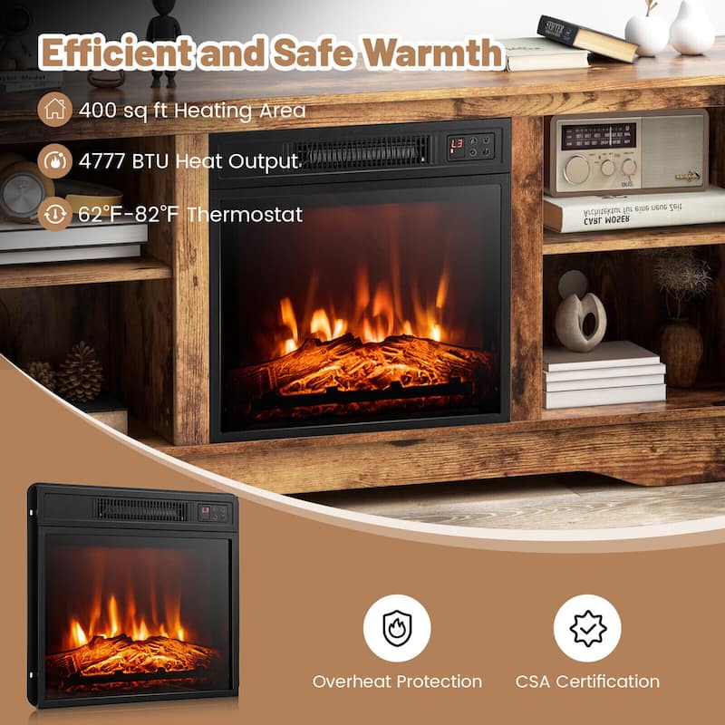 Gymax 58'' TV Stand w/18'' Electric Fireplace Heater, Adjustable