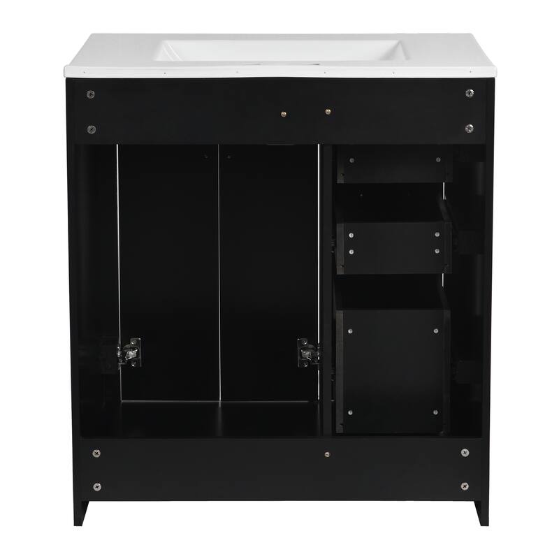 30" Modern Bathroom Vanity Combo with Ceramic Sink, Solid Wood Frame, 3 Drawers, Storage Cabinet