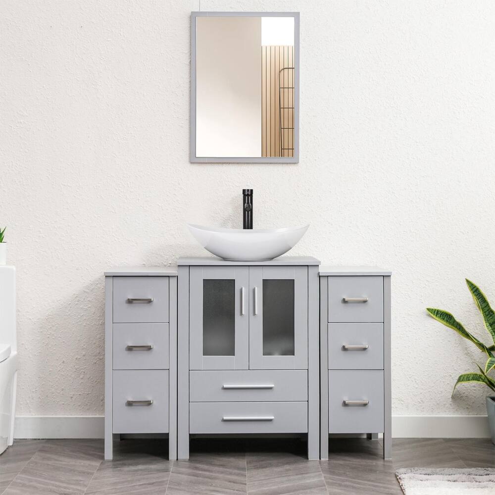 48" Bathroom Vanity Set Vessel Sink Faucet W/ Small Cabinet Combo